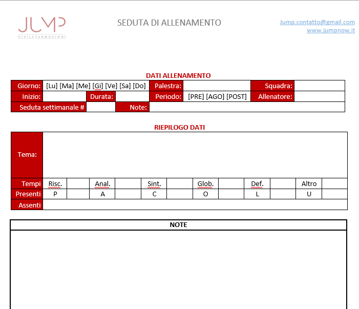 Modulo preparazione allenamento